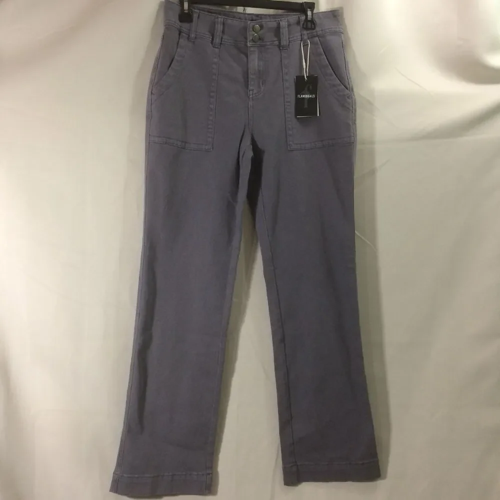 NEW Flamingals Wide Leg Pants Gray Patch Pocket NWT Stretch Womens Large - Picture 3 of 7